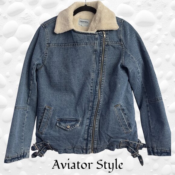 Rare Vintage Cherokee Aviator-Style Denim Sherpa Jacket – Women’s M - Picture 2 of 11